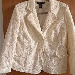 Dialogue Women's Elegant Cream Lace Blazer boho shabby chic coquette Med